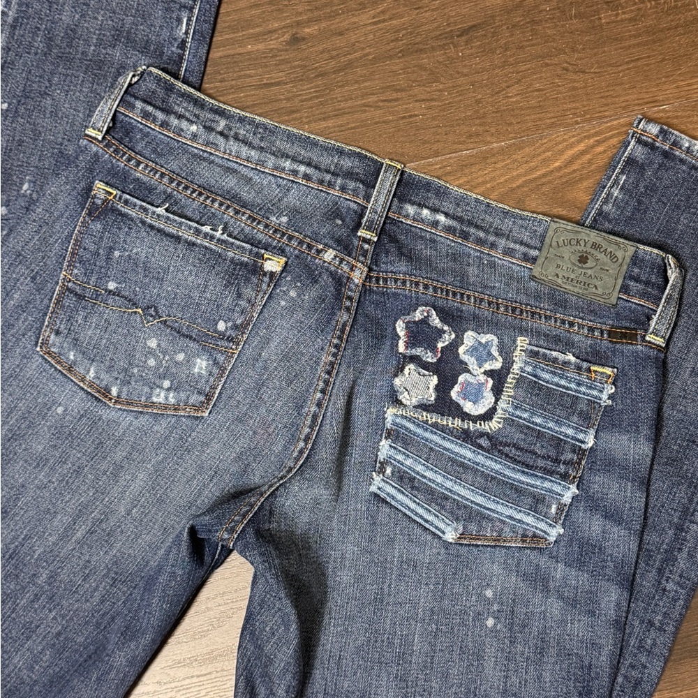 Lucky Brand Jeans Legend Zoe Skinny 8 29 Distressed Stars‎ Patches Flag Boho